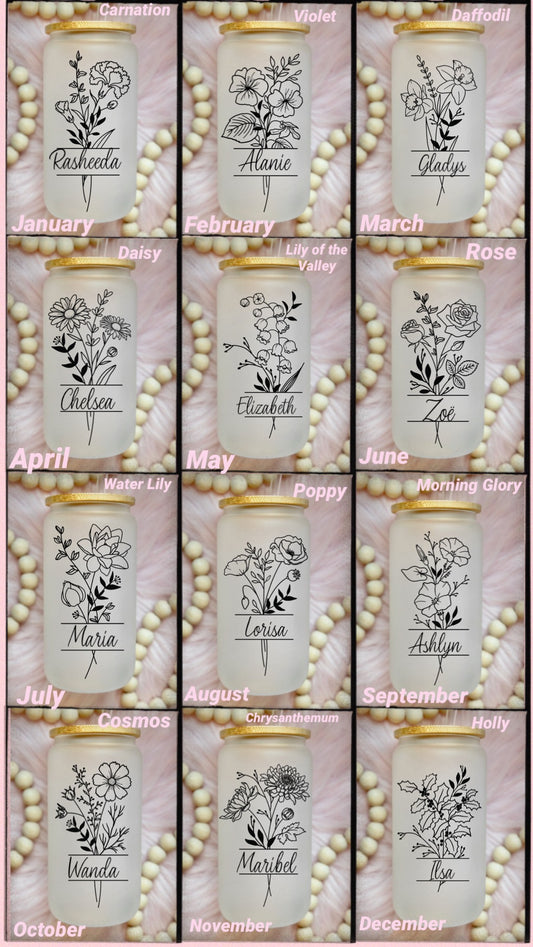 Birth Month Flower Glass Can
